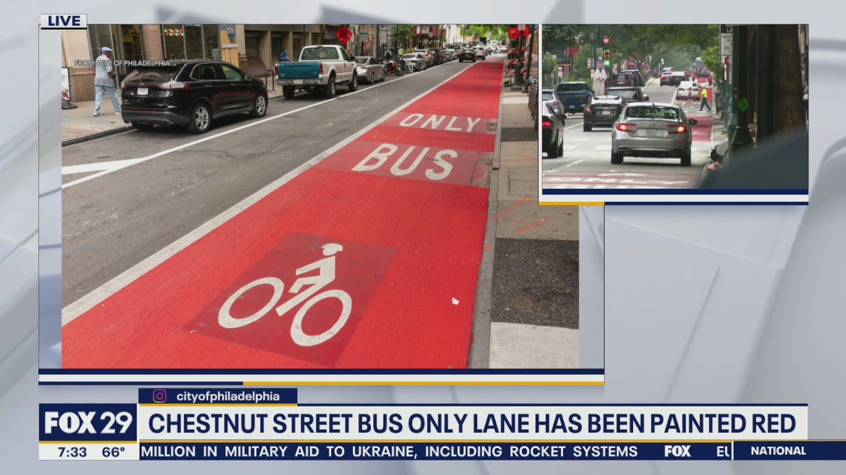 Bus lane on Chestnut Street painted red to help improve bus efficiency